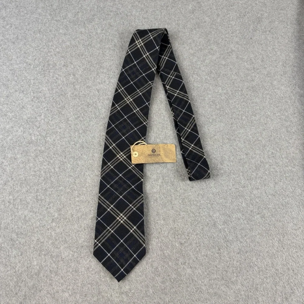 OASISS 100% Cotton Plaid Neck Tie Navy Gray Black White Windowpane NWT 59x3.1